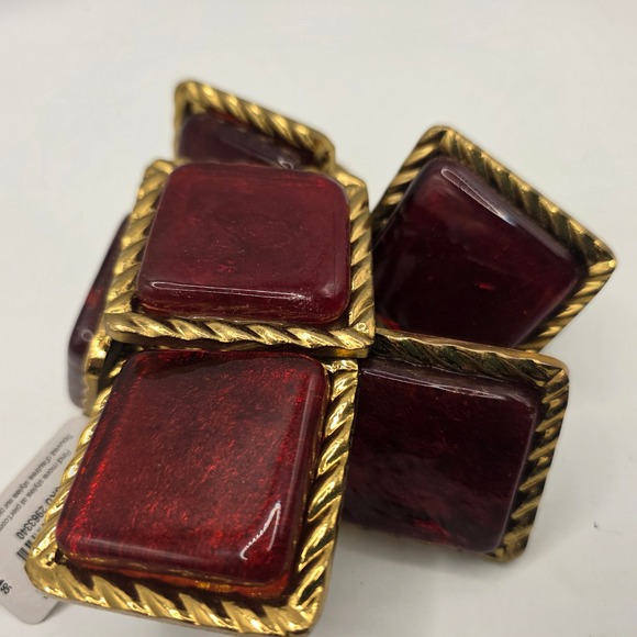 Pier 1 Imports Other - Pier 1 Imports Set of 6 Red Square Resin Gold Rope Napkin Rings SKU 2963340 NEW